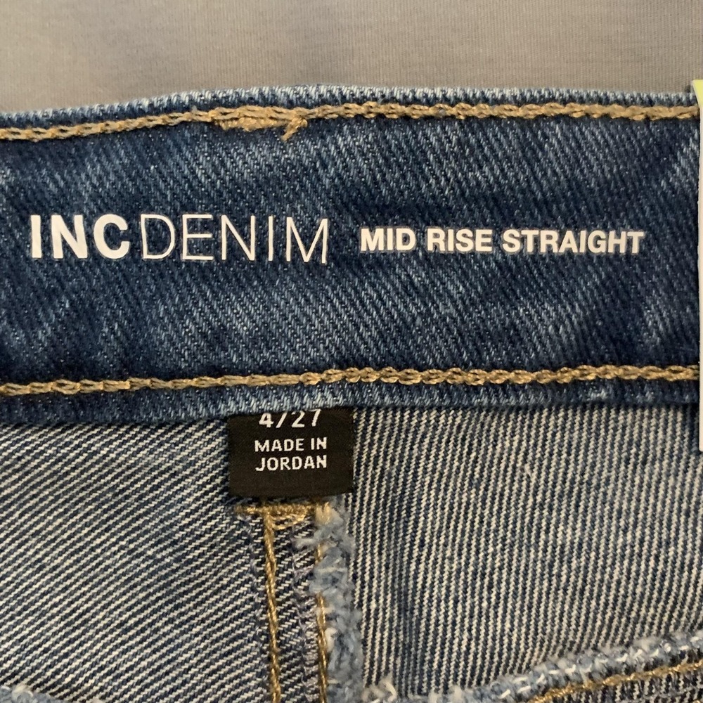 INC International Concepts Jeans‎ Womens 4/27 Blue Mid Rise Straight Distressed - Picture 2 of 12